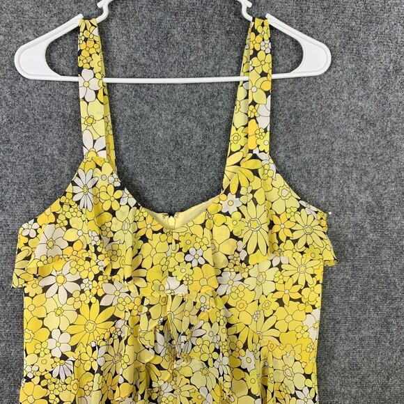 Michael Kors Strap Layered Ruffle Sundress Women M Yellow Floral Chiffon Lined - Picture 6 of 10